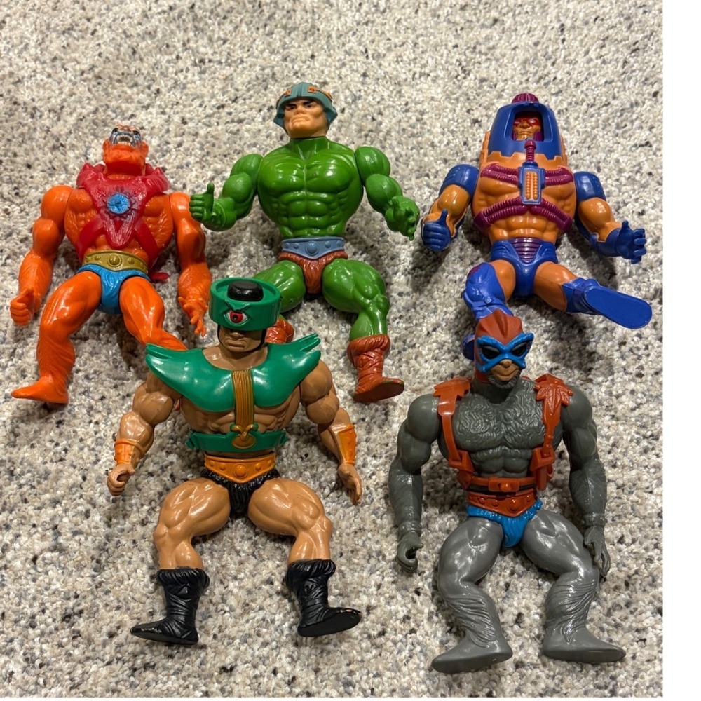 Vintage MOTU Action Figure Lot 5pc Man-E-Faces Tri-Klops Beast Man Mattel 1980s
